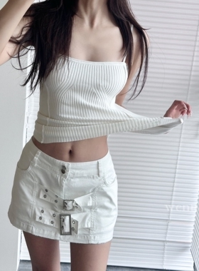 【wenn studio】纯白系松弛感 jac针织吊带 小众设计低腰裙裤套装