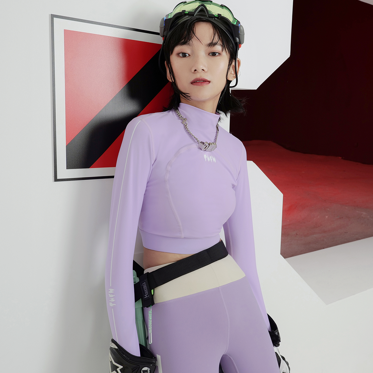 TUFN运动速干衣紫色跑步罩衫瑜伽紧身衣长袖个性健身上衣女镂空衫