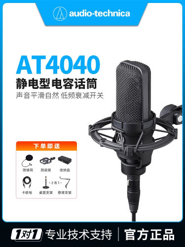 铁三角麦克风AT4040专业大振膜电容 直播K歌话筒有声书配录音设备