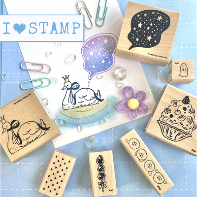 日本komodonokaom夏季熊猫甜筒烟花刨冰 木制印章 I LOVE STAMP