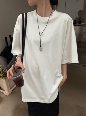 摩登mdeng197韩版休闲宽松百搭T恤女2025秋新款简约套头上衣1T238