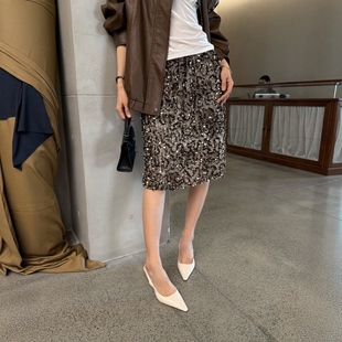 摩登mdeng197高腰显瘦亮片半身裙女2026春新气质百搭A字短裙2F016