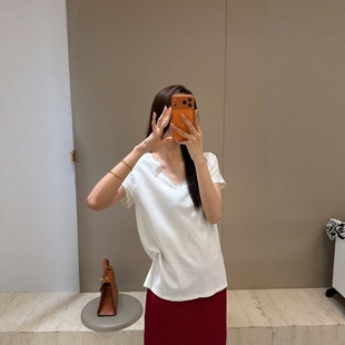 摩登mdeng197简约风V领短袖 透气休闲上衣210504 T恤女2026春夏新款