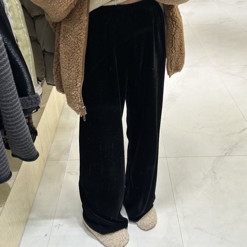 摩登197高腰丝绒直筒休闲裤