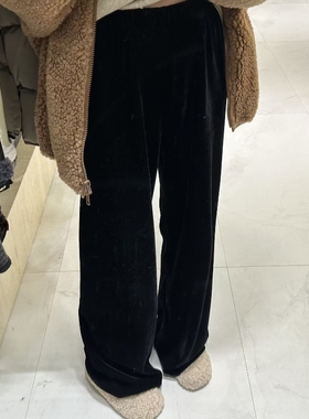 摩登mdeng197丝绒高腰阔腿加绒休闲裤2025冬垂感加厚直筒裤 M9331