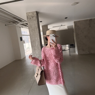 新宽松休闲上衣6569 摩登MDENG197重工钩花镂空针织衫 女2026春季