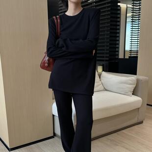 摩登197针织条绒上衣阔腿裤两件套女2026秋冬新休闲显瘦套装 7806