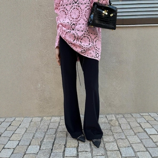 摩登mdeng197高腰抽绳微喇裤 K8156 女2026春新垂感显瘦拖地休闲裤