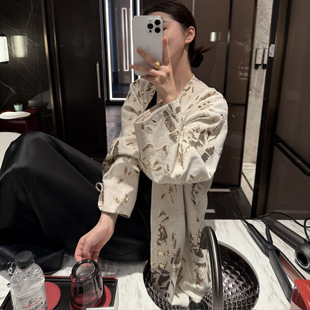 摩登mdeng197重工亮片V领气质宽松国风外套女2025秋新款 上衣1F902