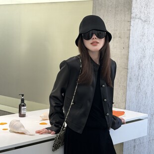 摩登mdeng197醋酸缎面短外套女2026秋季新宽松立领夹克上衣 W9180