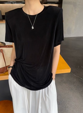 摩登mdeng197韩版醋酸垂感显瘦休闲T恤女2026夏百搭薄款短袖81206