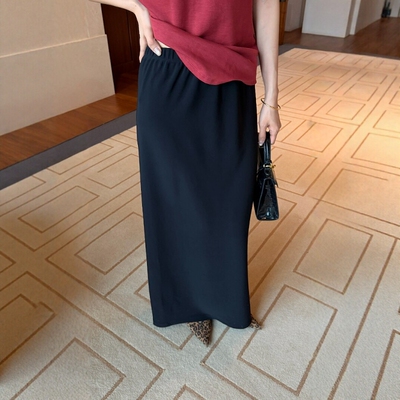 摩登mdeng197高腰后开叉直筒裙