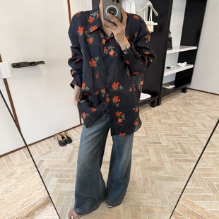 百搭港风上衣 新长袖 2K201 女2026春夏款 摩登mdeng197复古印花衬衫