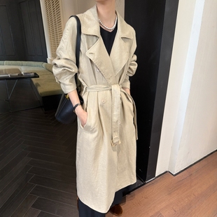 气质大衣W906 风衣外套女2025春新款 摩登mdeng197纯亚麻腰带款 长版