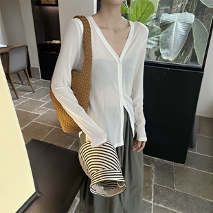2025新款 醋酸V领开衫 显瘦百搭防晒上衣3553 薄款 摩登mdeng197夏季