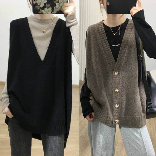 韩版宽松开衫懒庸风显瘦V领坎肩