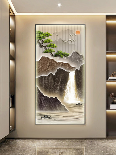 现代轻奢玄关装饰画带灯LED发光入户走廊壁画高级感抽象挂画