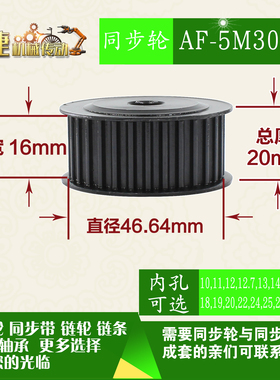 劲科45钢同步轮HTD5M30齿 AF型 直径46.64带宽1 6mm圆孔带顶丝