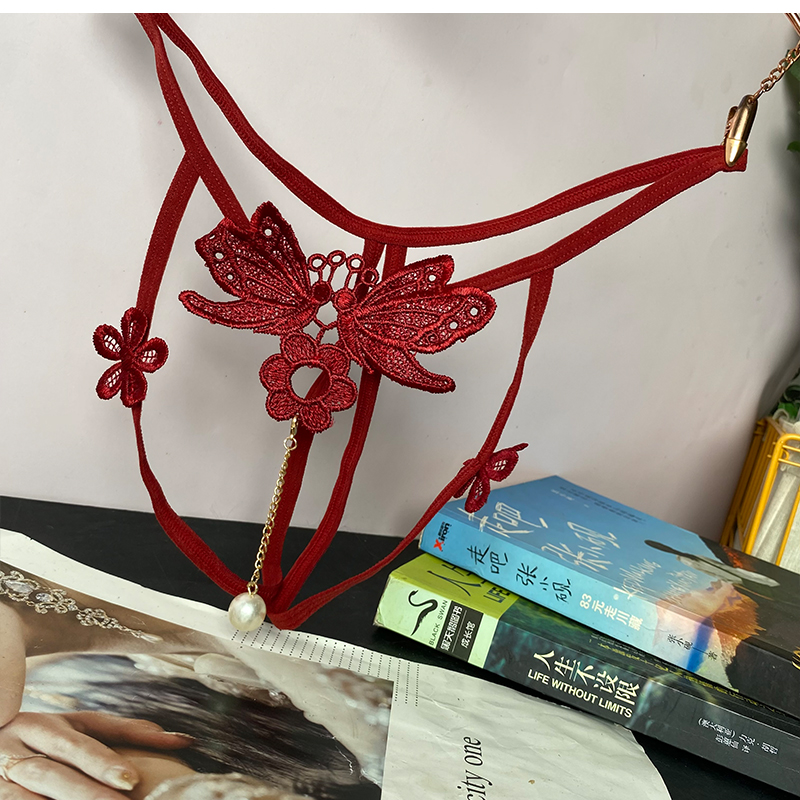 流苏坠珠镂空刺绣女人丁字裤