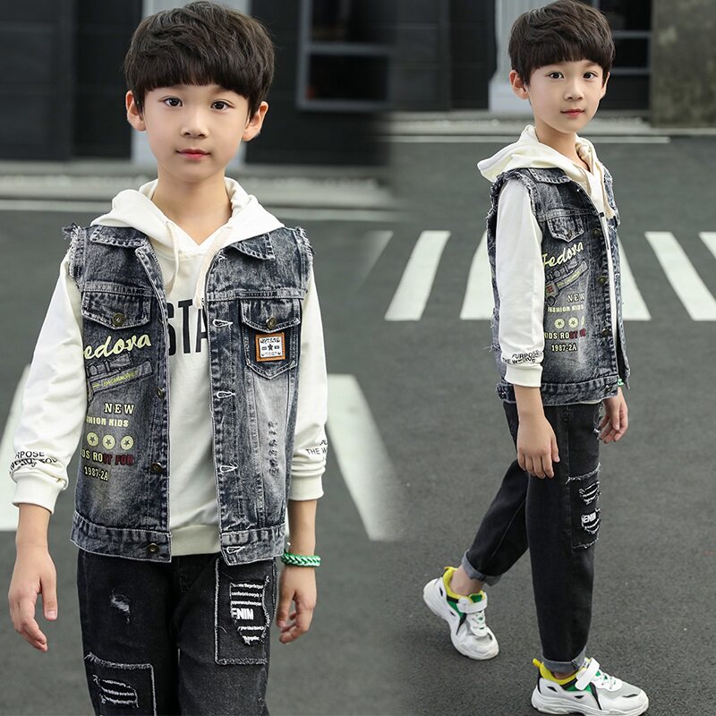 男童秋装牛仔马甲外套春秋款八男孩子6中大童7上衣马夹九岁儿童十在类目 童装/婴儿装/亲子装, 马甲中 - 来自Buy2taobao.com提供专业的淘宝代购服务