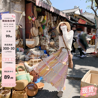 曾小咸 北岛风信 度假旅游穿搭套装女民族风半身裙镂空上衣两件套