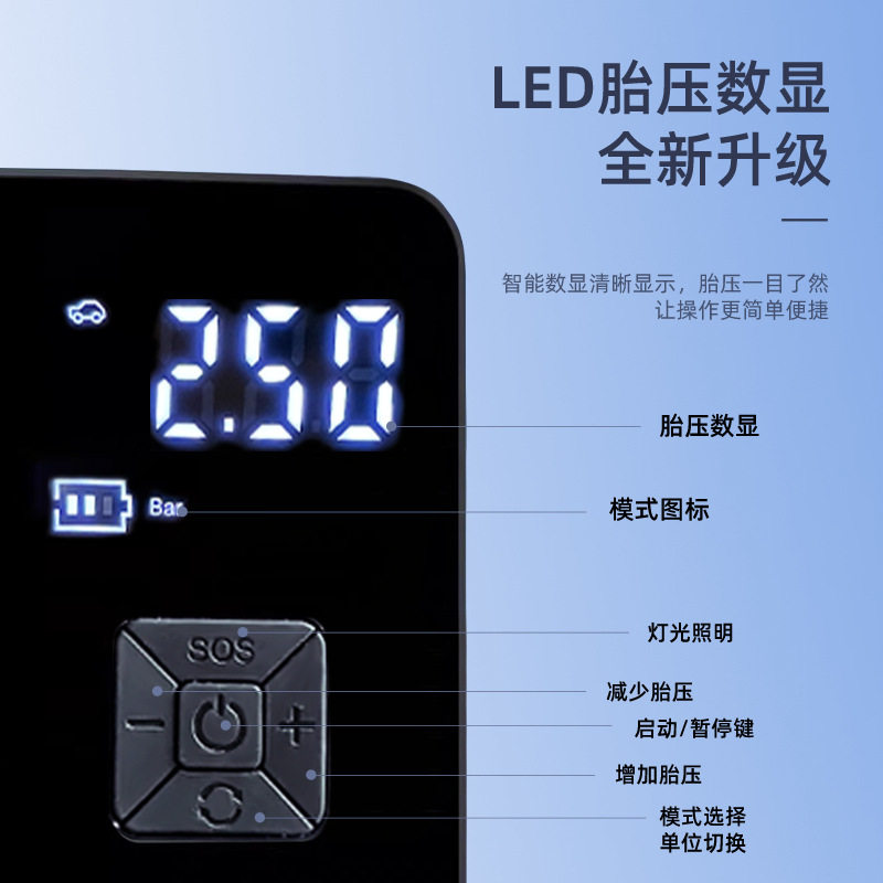 车载充气泵无线电动打气筒多功能应急充电宝迷你轮胎打气泵数显