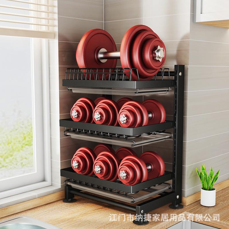 Kitchen shelf dishes are filled with asphalted water racks a