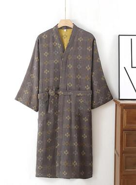 A long nightgown in a plain cotton dress and loose bathrobe