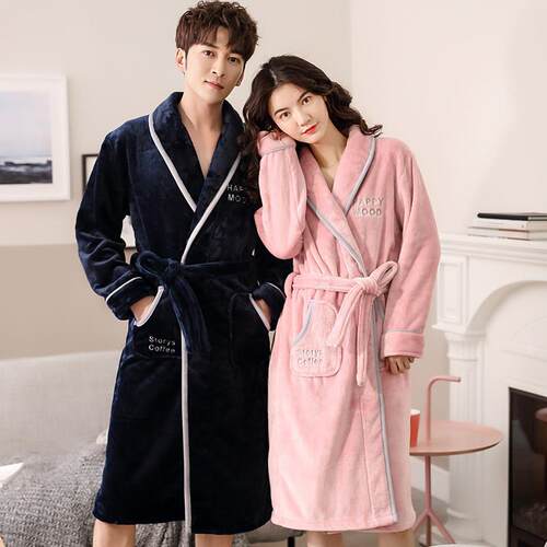 A woman in the fall and winter with a coral velvet nightgown