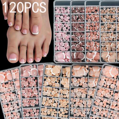 120 white-coloured, pseudo-finished toenails with a pink, al