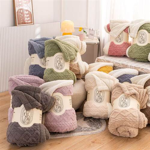 A double-stretch, double-stacked, office-sleeping blanket wi