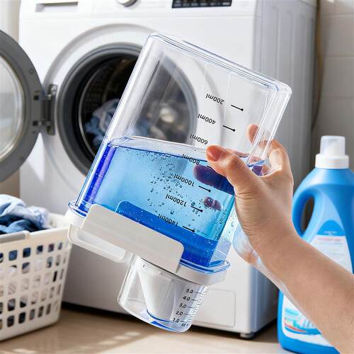 Laundry powder packs sealed and measured cup storage tankers