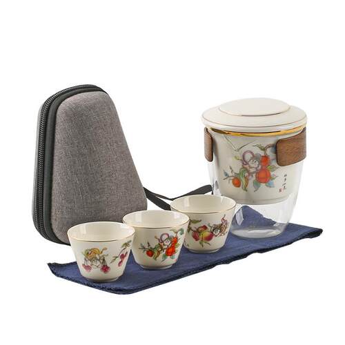 Out-of-the-door camping tea sets with potted teapots, glass