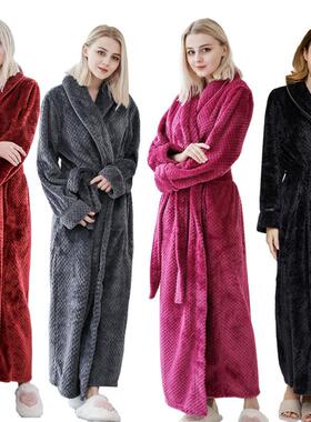 A flannel bathrobe girl with a long and thick nightgown man