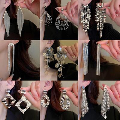 Silver needles, butterflies, metal flow, earrings, extravaga