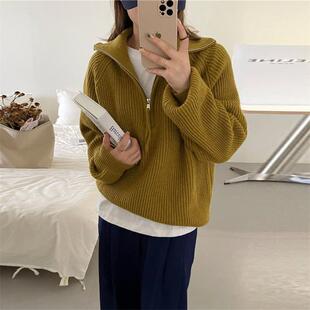 Autumn/winter design half zipper sweater lady with a soft le