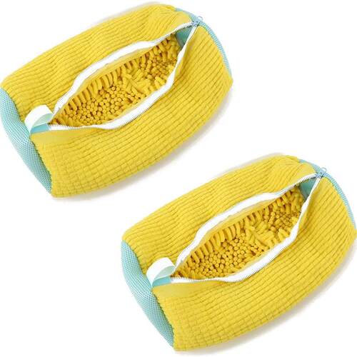 Lazy men wash their shoes in cylindrical washing machines an