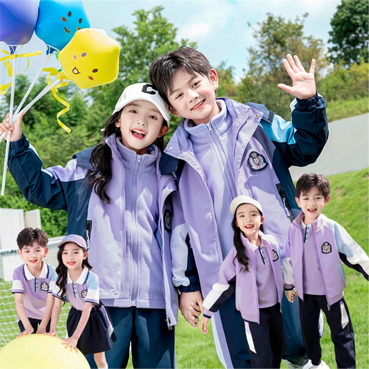 幼儿园园服夏款校服套装冲锋衣小学生三四件套班服演出毕业照运动