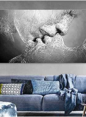 Black Love Kiss Canvas Painting Abstract Print Poster Pictur