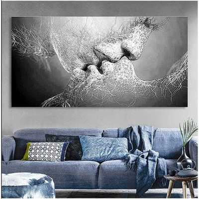 Black Love Kiss Canvas Painting Abstract Print Poster Pictur