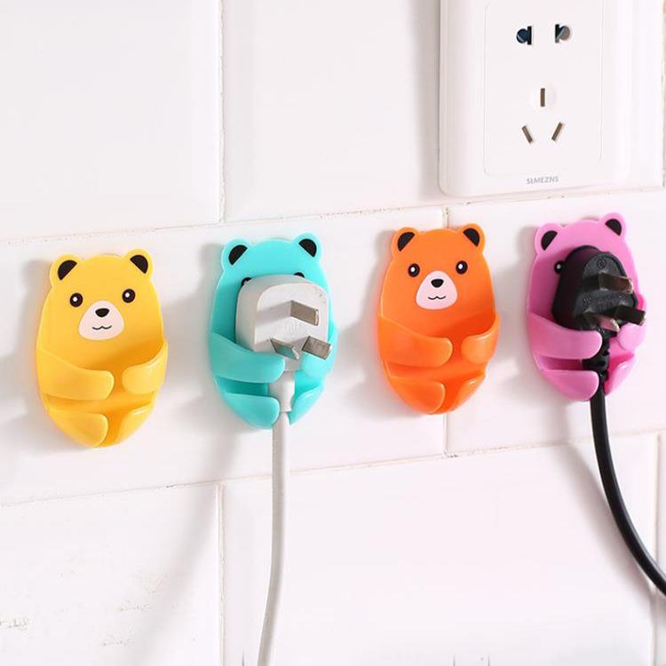 Cartoon Hug Bear No-Drill Plug Hook, Power Socket Organizer,