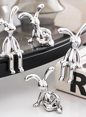 Nordic modern electroplated long-eared rabbit ornament, exud