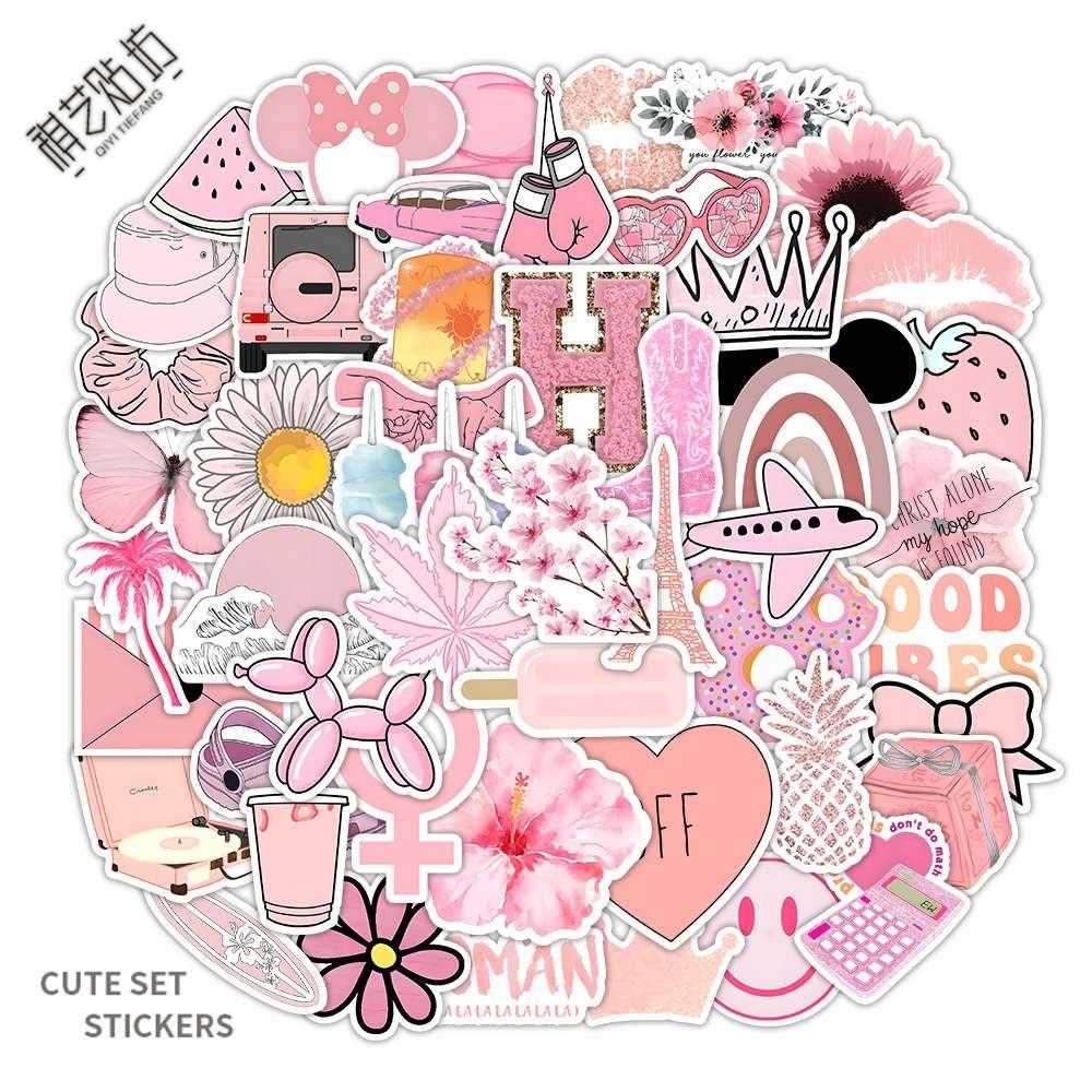 50PCS Cartoon Pink Style Vsco Girl Stickers For Laptop Moto