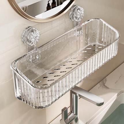 Suction Cup Bathroom Shelf, Wall-Mounted Storage Rack for Ba