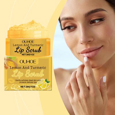 OUHOE Turmeric Lemon Lip Scrub - Gently cleanses, moisturize