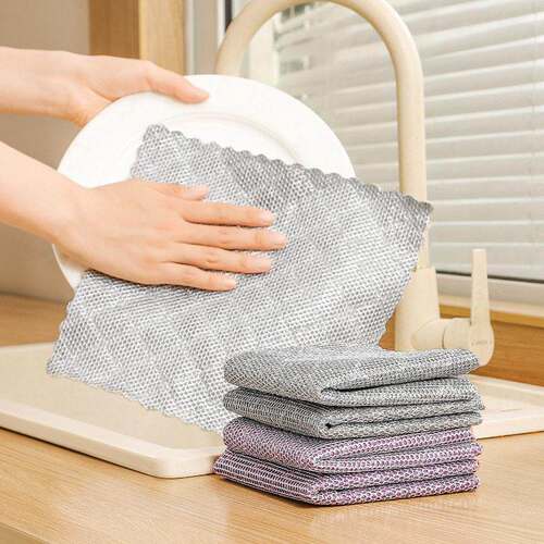 Double-layer velvet silver thread dishwashing cloth for home