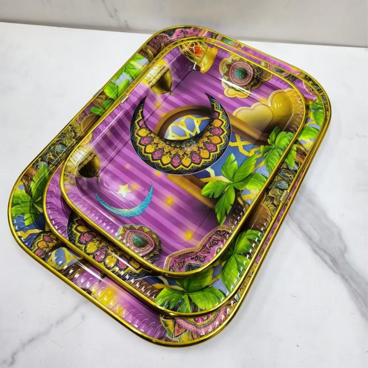 Muslim Plate 34*24.5 Colorful Floral Paper Plate Plastic Pla