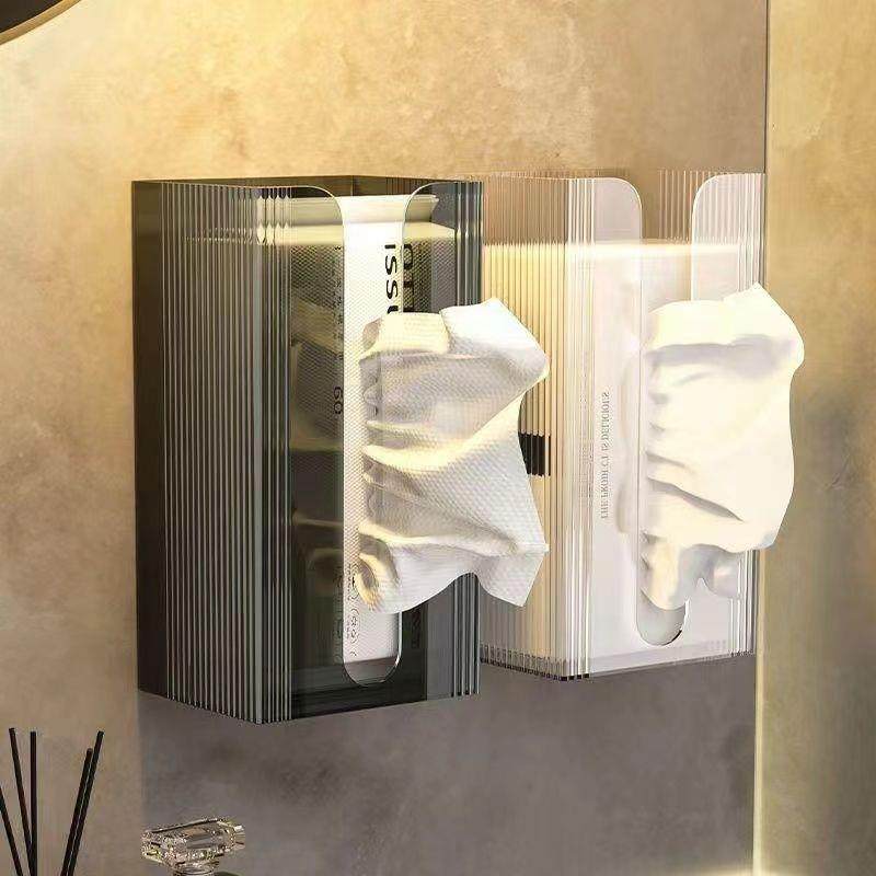 Wall-mounted drill-free tissue box for home bathroom, suitab