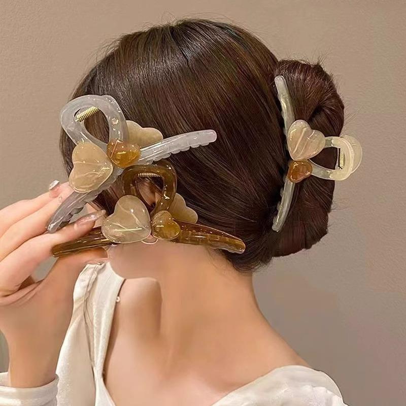 2024 New Large Color-Blocked Heart Hair Clamp for Women - El