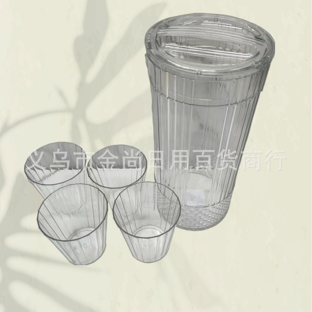 A variety of styles and colors of cold water pitchers and co